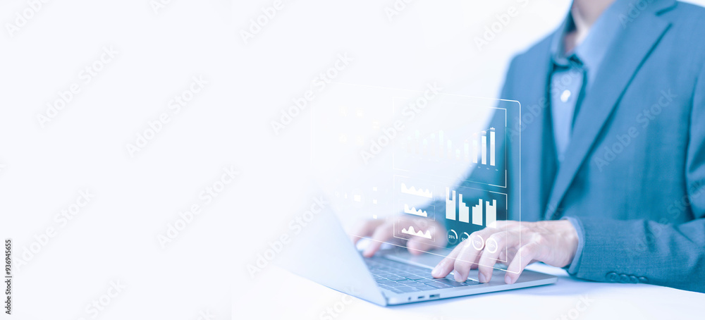 Poster analyst reports analytics business. concept of managing the system database, and research on platfor