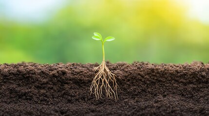 Tiny seed sprouting roots under the soil, cross-sectional view, vibrant colors, representing the inception of life, growth, beginning, nature