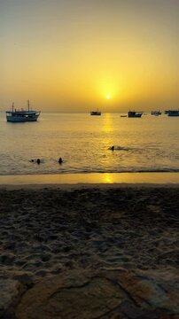 Fishing boats in Juan Griego Bay at sunset. Margarita Island, Nueva Esparta State. Venezuela