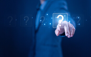question tech Brainstorming and problem-solving. concept of ask, answer, Business FAQ. question...
