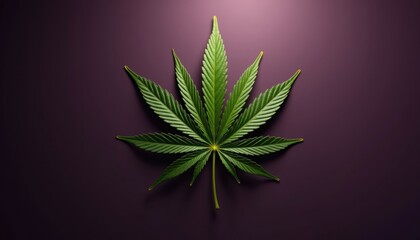 A vibrant cannabis leaf on a purple background, symbolizing growth and natural wellness. Ideal for projects in the health, wellness, and cannabis industries.