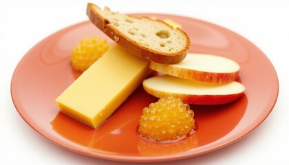 A delicious platter featuring cheese, apples, honeycomb, and bread, perfect for gourmet recipes, food blogs, or catering services.