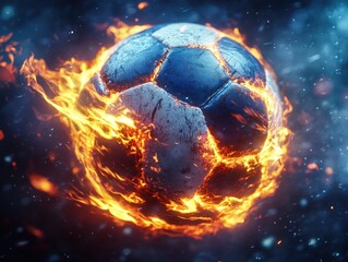 Fototapeta premium Flaming Soccer Ball in a Cosmic Setting