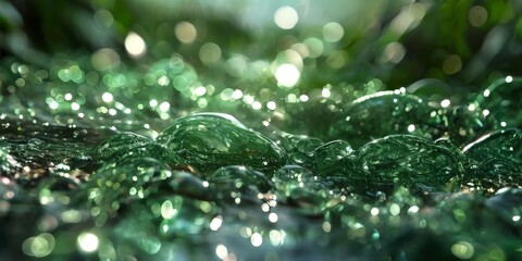 close up green moss with water droplets