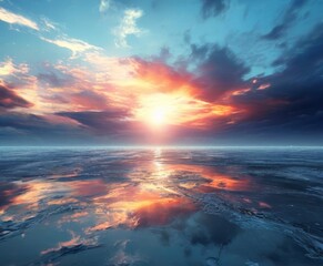 Fototapeta premium sunset over the ocean with clouds and water