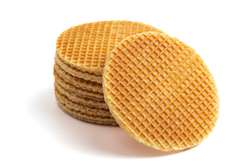 Caramel Filled Stroopwafel Cookies Isolated on a White Background