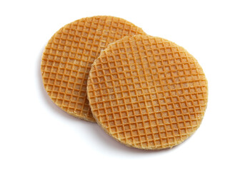 Caramel Filled Stroopwafel Cookies Isolated on a White Background