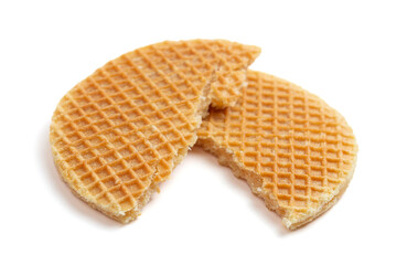 Caramel Filled Stroopwafel Cookies Isolated on a White Background