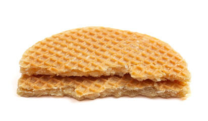 Caramel Filled Stroopwafel Cookies Isolated on a White Background