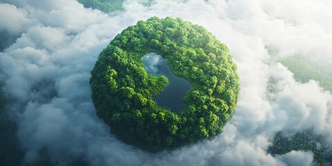 Realistic Earth model with a lush landscape of forests and lakes, set against a sky full of white clouds, promoting ecological awareness