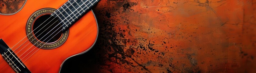 Acoustic guitar with warm sound, Vintage, Soft, Illustration, Emphasizing musical warmth