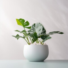 Modern Minimalist Home Decor with Potted Monstera Plant on Clean White Background