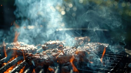 Smoke from a barbecue grill brings the promise of delicious, charred food.