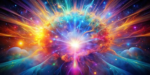 Fototapeta premium of a vibrant explosion of the collective mind with dreams, emotions, and creative energy pouring out, capturing the universe's infinite imagination