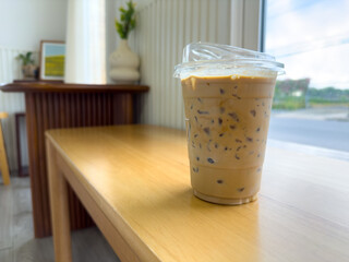 latte coffee time in morning on brown table