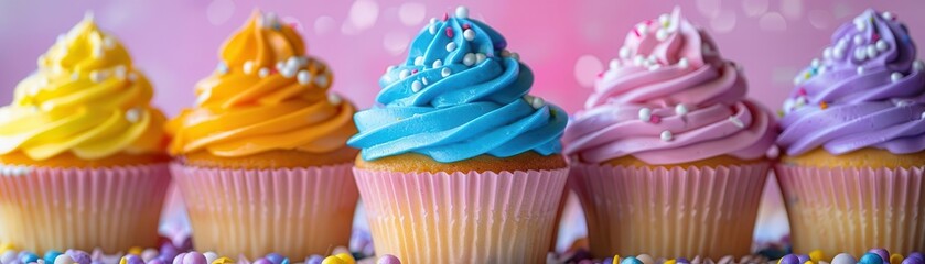 Birthday cupcakes with colorful icing, Pop Art, Bright, Illustration, Celebrating festive joy