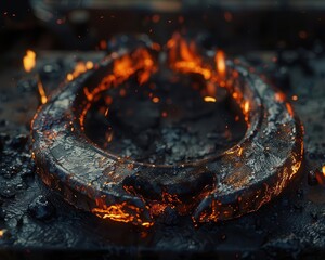 Blacksmith forging a horseshoe, Steampunk, Warm, 3D, Showcasing traditional skills
