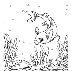 Fish Coloring page for baby coloring book, vector Illustration seawater cute fishes activity worksheet for children.