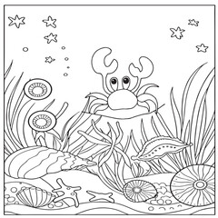 Fish Coloring page for baby coloring book, vector Illustration seawater cute fishes activity worksheet for children.