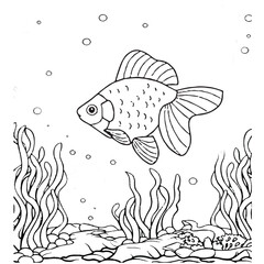 Fish Coloring page for baby coloring book, vector Illustration seawater cute fishes activity worksheet for children.