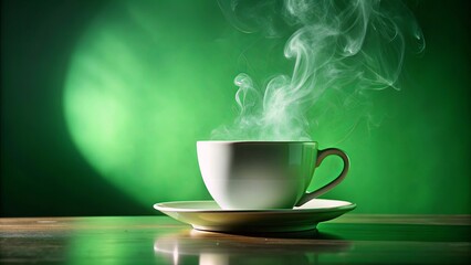 Obraz premium Steam rising from a cup on a green background