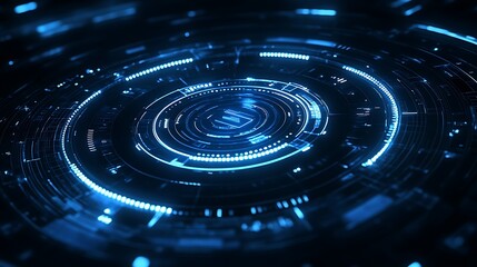 Fototapeta premium Futuristic Blue Glowing Circular Interface with Digital Lines