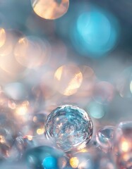 close up glass ball on table