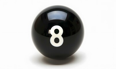 Closeup black eighth billiard ball white background. 
