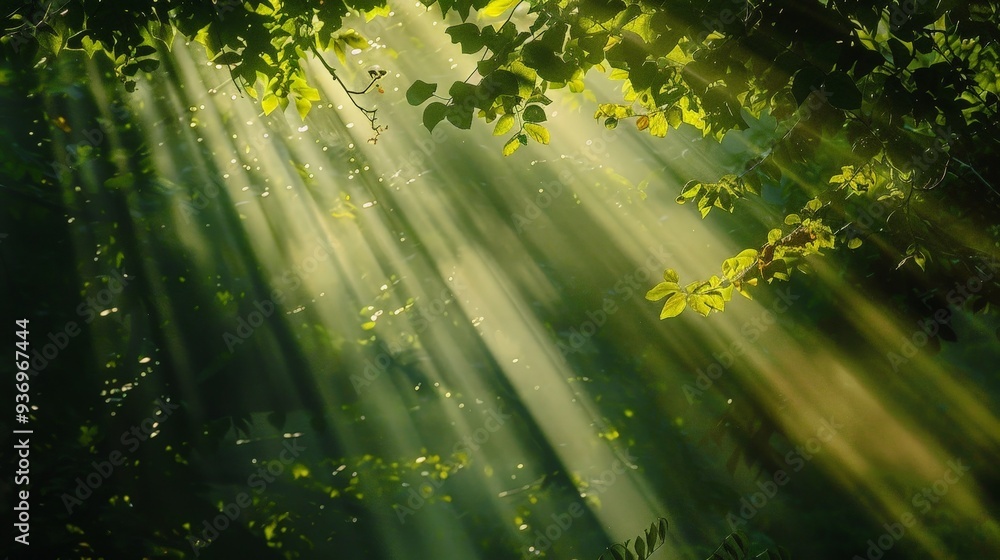 Aufkleber sunbeams filter through the trees, creating a dappled light effect.
