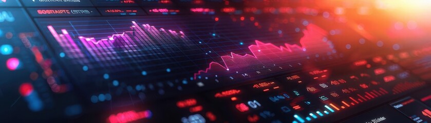 Data visualization dashboard with charts, Cyberpunk, Bright, Digital, Emphasizing information clarity and analysis