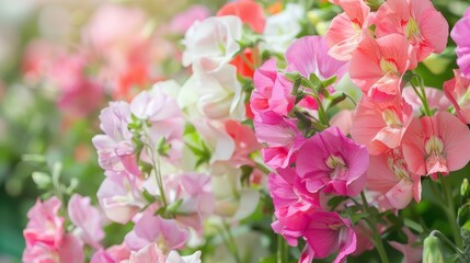 Obraz premium Sweet peas charm with their delicate blossoms and sweet fragrance.