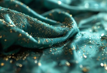 Fototapeta premium close up blue fabric with gold glitter