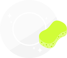 Clean dish with washing sponge