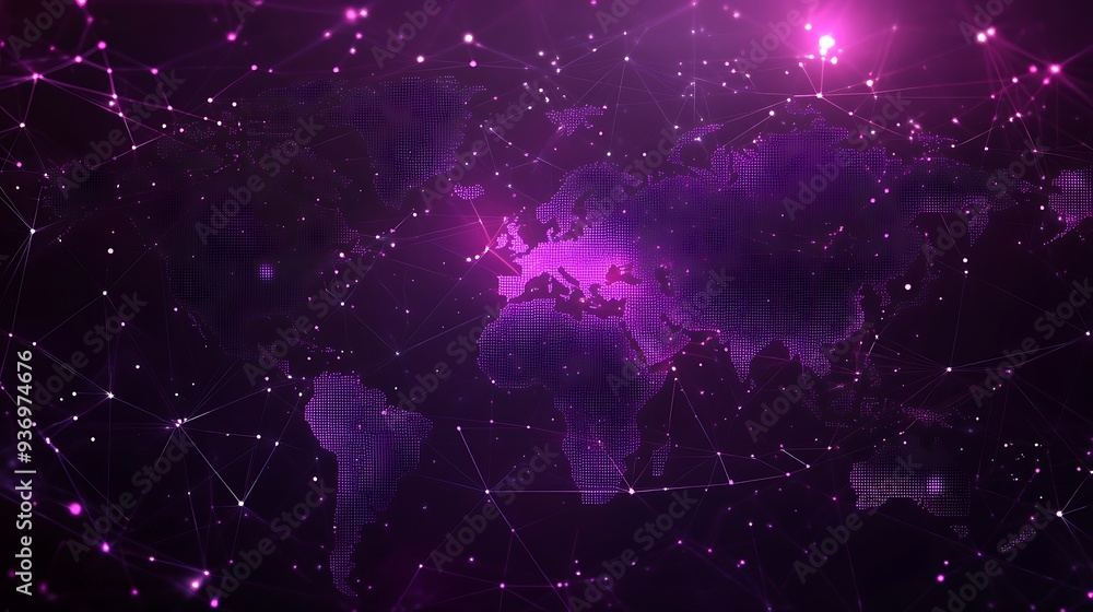 Poster Abstract Digital World Map with Interconnected Lines and Glowing Points