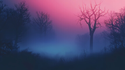 Obraz premium Silhouettes of Trees in a Foggy Twilight