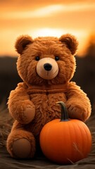 Obraz premium teddy bear with pumpkin 