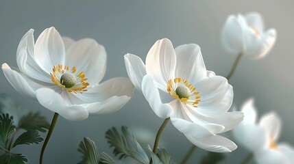 A serene close-up of delicate white flowers with yellow centers, showcasing nature's beauty.