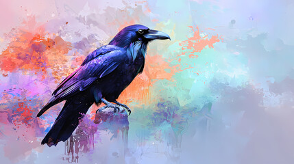Raven in Watercolor Abstract