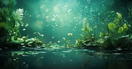 Fototapeta premium green forest with water and plants