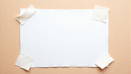 Blank White Paper Sheet on Cardboard Background with Tape - Perfect for Mockups, Greetings, and Creative Projects