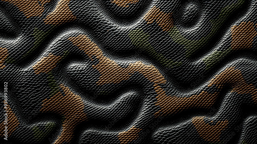 Poster animal print seamless background featuring a snake-inspired pattern with a blend of dark greens and 