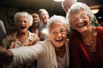 Contented senior - elderly individual enjoying social activity, highlighting benefits of active social participation for seniors, promoting mental, emotional health, creating a sense of belonging.