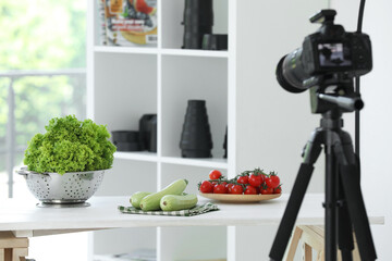 Shooting food in photo studio with professional equipment