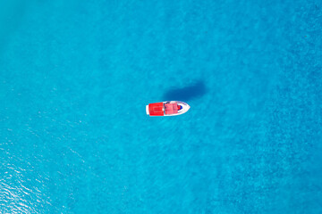 Aerial View of a Boat in the Caribbean Sea