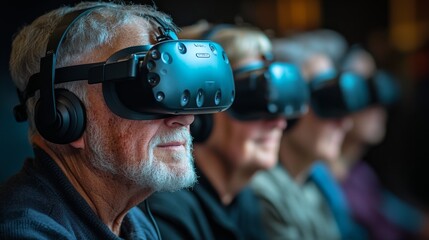 Obraz premium Senior Man Experiencing Virtual Reality Headset Technology
