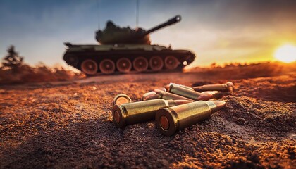 Soldiers Gear and Tanks in a Battlefield Setting