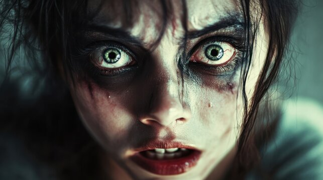 A woman with a clown face painted on her face