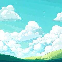 Fototapeta premium Whimsical Cartoon Clouds and Sky Landscape Illustration - AI Generated Dreamy Scene for Design Backgrounds