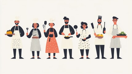 Diverse Group of Chefs Cooking Together in Kitchen