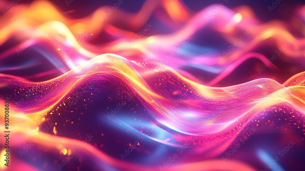Aufkleber 95. radiant waveforms in bright hues forming a dynamic, fluid pattern in a clear environment
